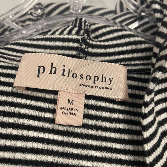 Philosophy Womens Striped Hooded Cardigan Open Front Black/White Size Medium - Picture 8 of 9